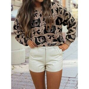 Women’s Western Pattern Knit Sweater – Black & Beige Graphic Pullover